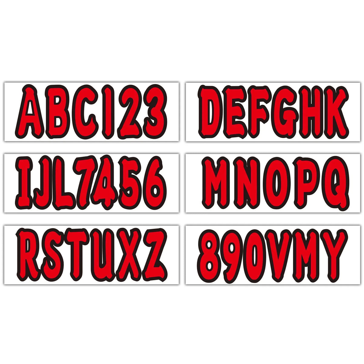Custom Boat Registration Numbers Decals A-Z & 0-9 Red - 4 Sets