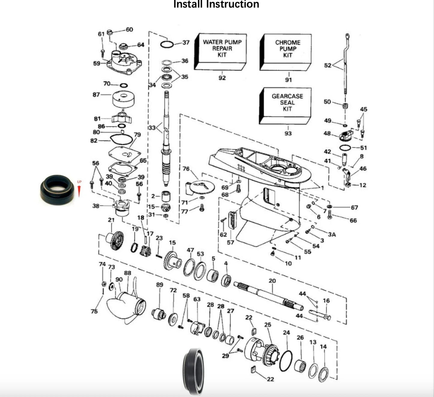 Lower Unit Seal Kit for Johnson Evinrude 2-Cyl Engine 40-50HP 1989-2005