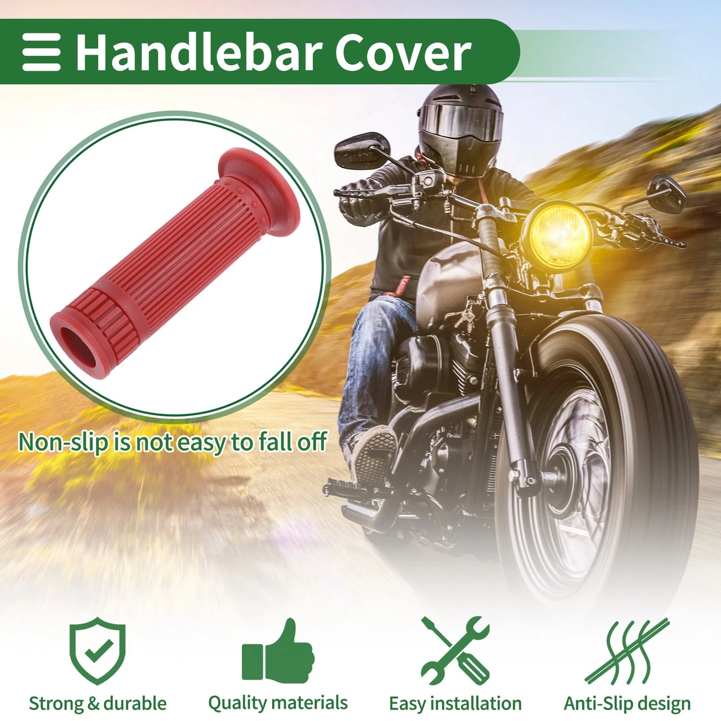 7/8" 22mm Hand Grips Cover TPU Dark Red for Motorcycle
