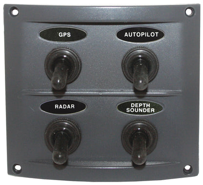 Switch Panel 4 Gang Grey Marine Waterproof 15A Fuse for Boat/Caravan/4WD