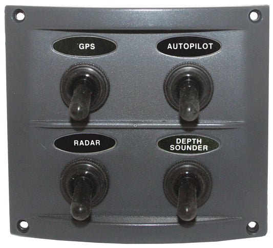 Switch Panel 4 Gang Grey Marine Waterproof 15A Fuse for Boat/Caravan/4WD