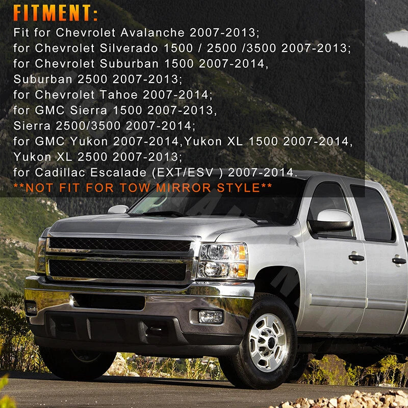 Chrome Top Half Mirror Cover Cap for 2007-2014 Silverado Sierra Yukon