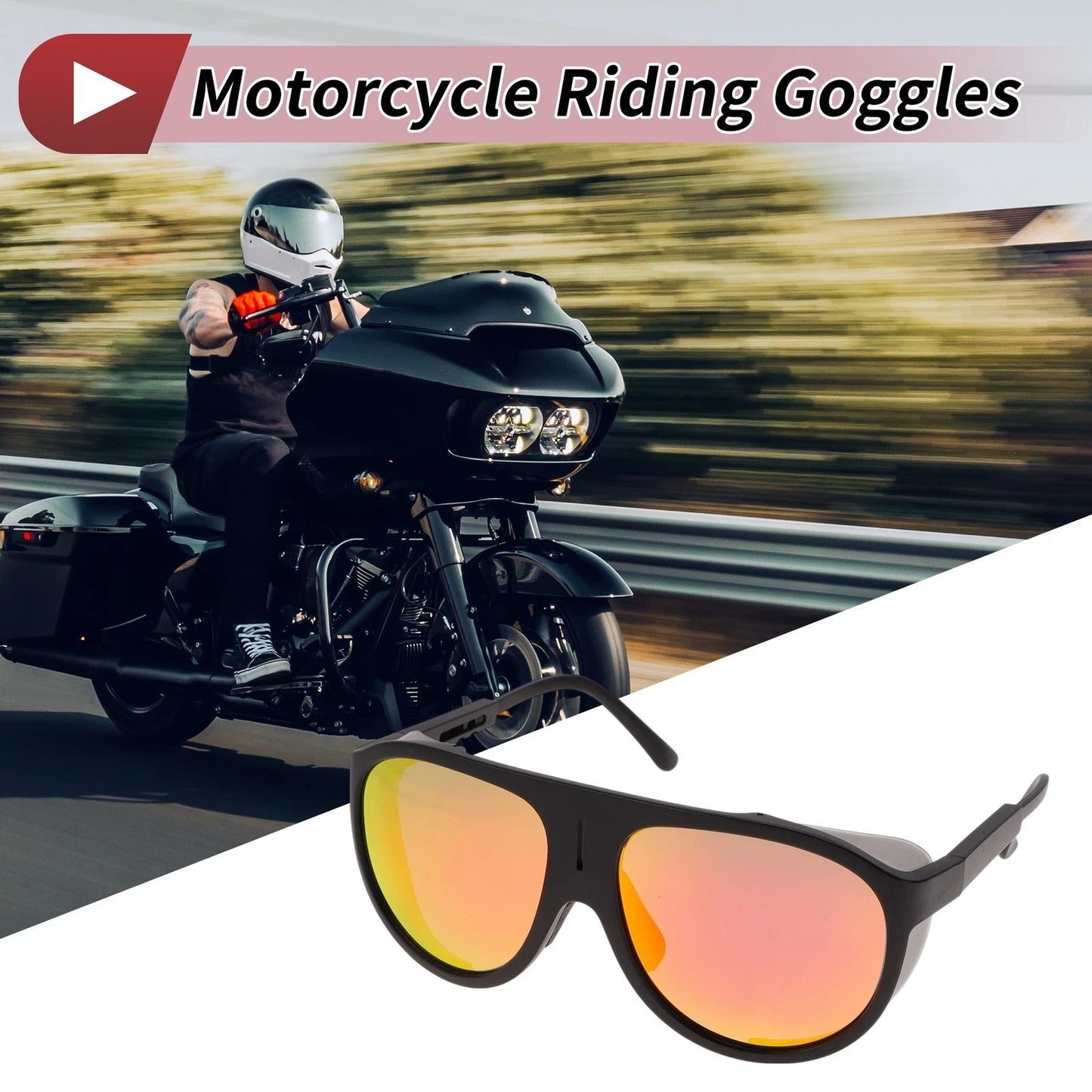 Motorcycle Riding Goggles Red Lens Black Frame Tri-acetel Cellulose PC