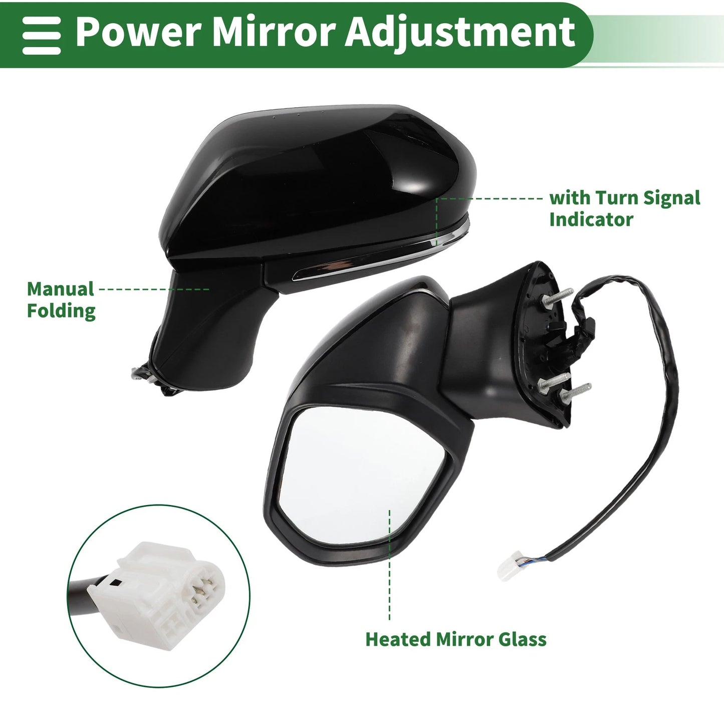 Left Side Door Mirror Replacement for Toyota Camry Manual Folding Gloss Black