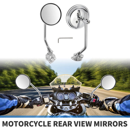 Rear View Mirror Round Shape Handlebar Mirror Chrome Silver Tone for Motorcycle