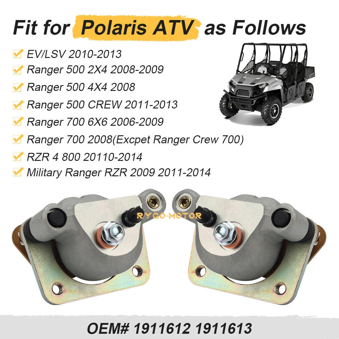 2 x Brake Calipers for Polaris Ranger 500 700 2x4 4x4 6x6 Ranger EV