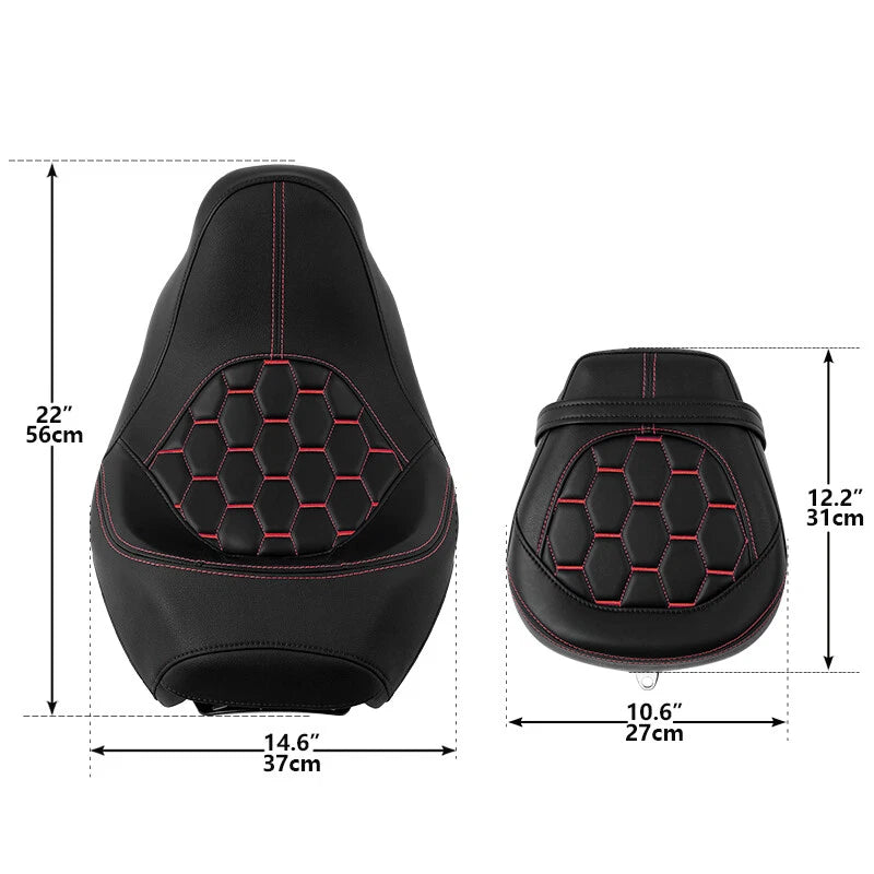 Black Driver Passenger Seat Red Stitching for Harley Touring CVO (2009-2023)