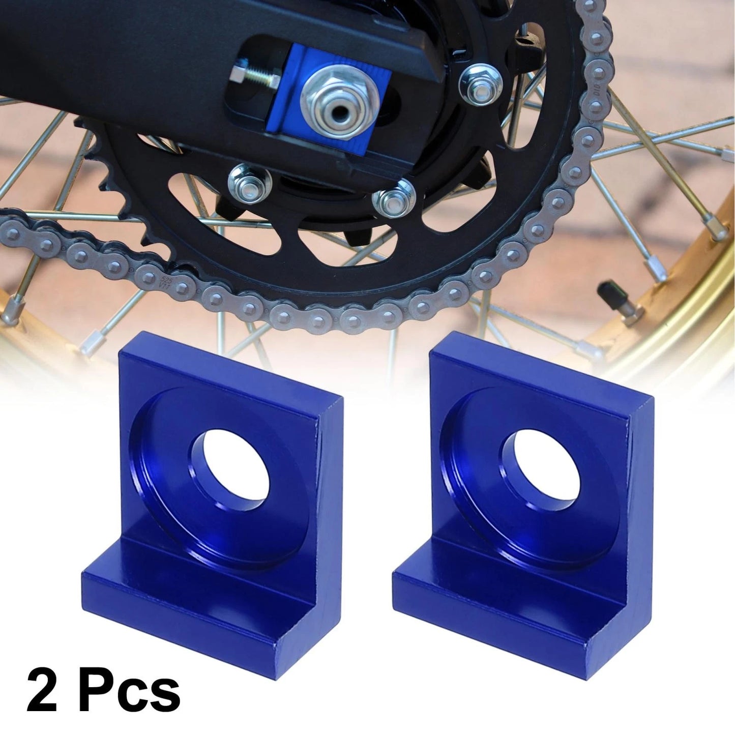 2pcs / 12mm Hole Dia / Blue Chain Adjuster Block Tensioner for Motorcycle