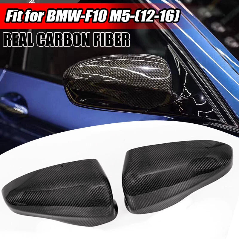 2 x Real Carbon Fiber Side Mirror Cover Caps for BMW M5 F10, F12 M6 (2012-2016)