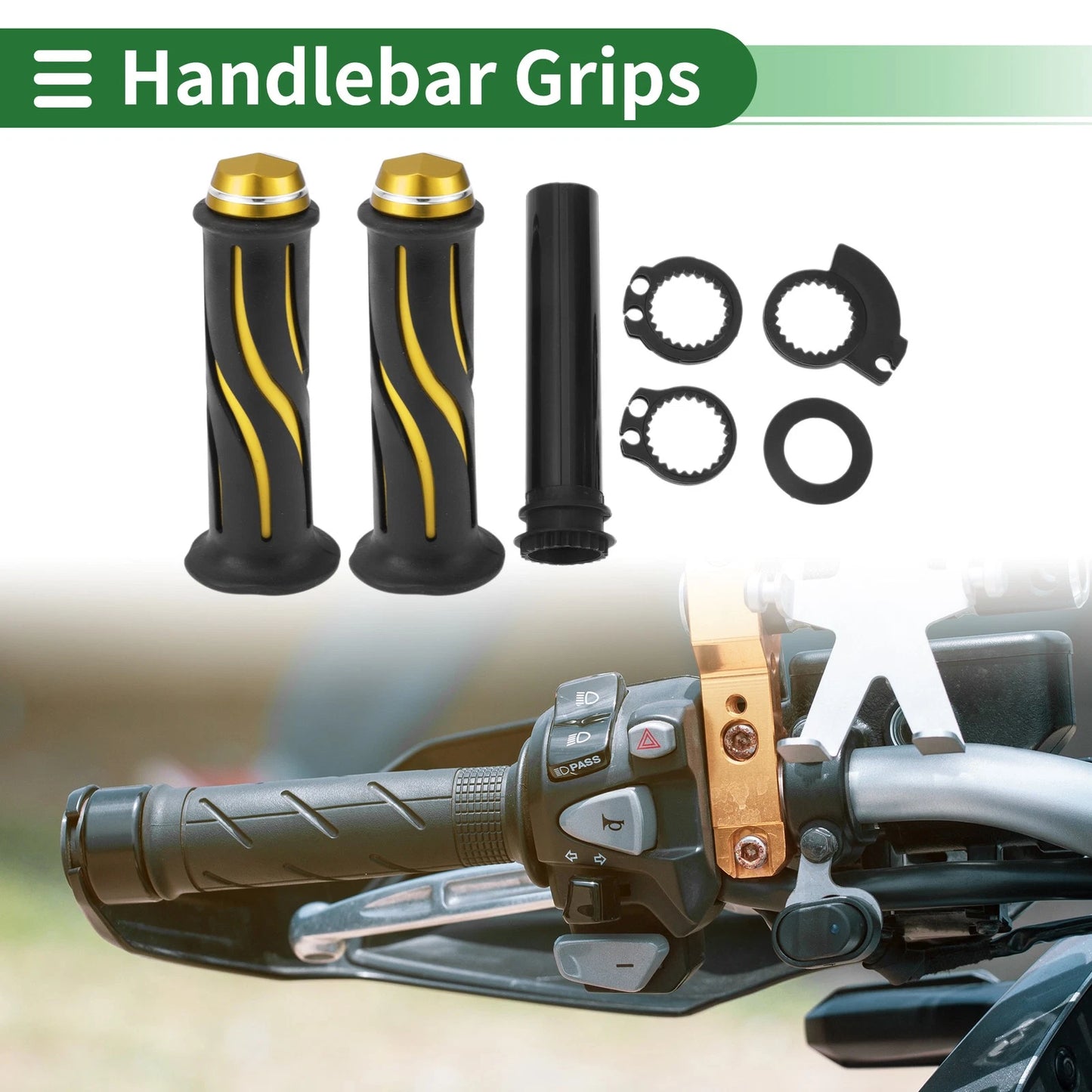 7/8" 22mm Hand Grips Cover Kit for Motorcycle Yellow Curve Pattern