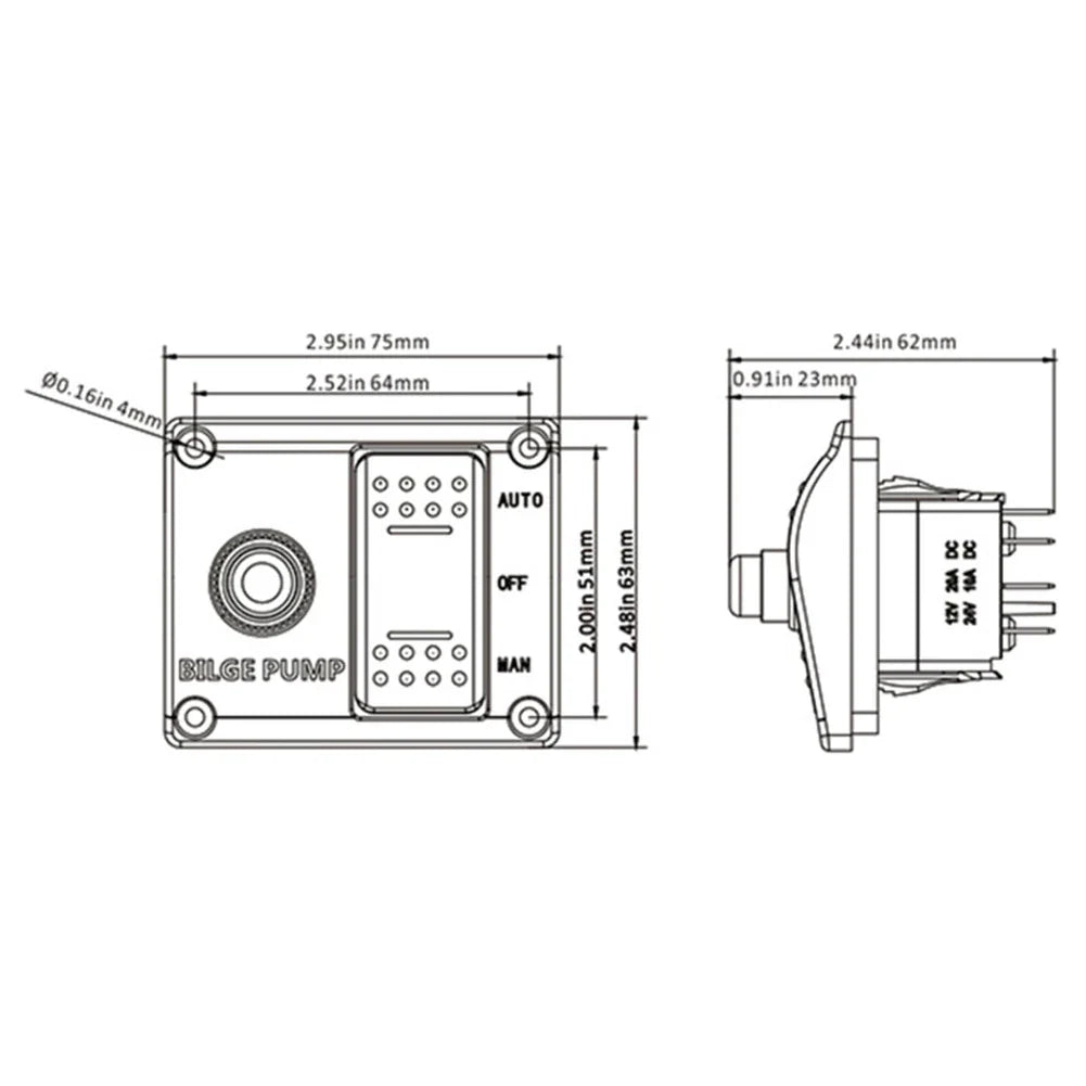 Bilge Pump Control Switch for Boats 12V/24V with Built-in Fuse Holder