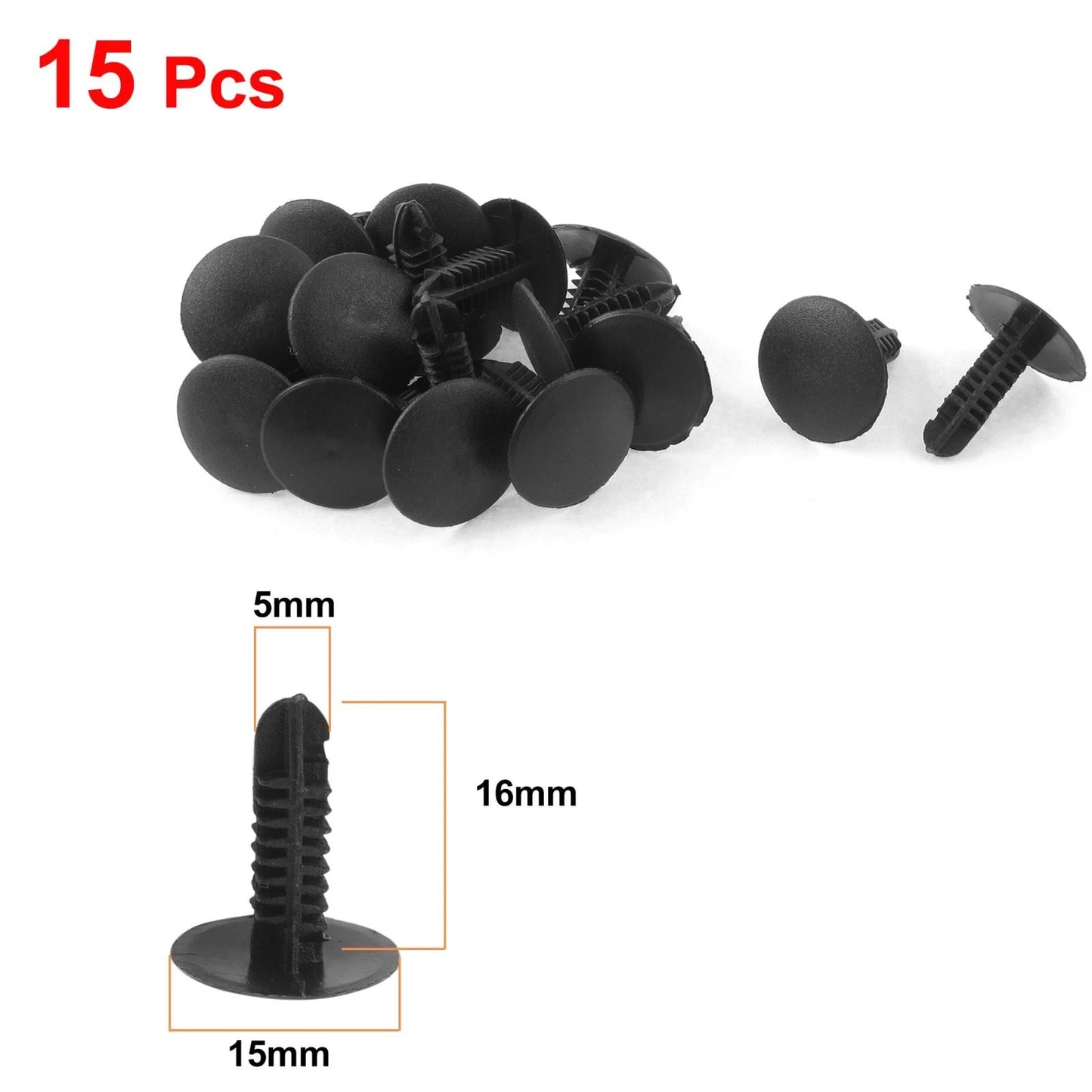 15pcs / 5mm Hole / Trim Boot Plastic Rivets Push Clip Black for Toyota