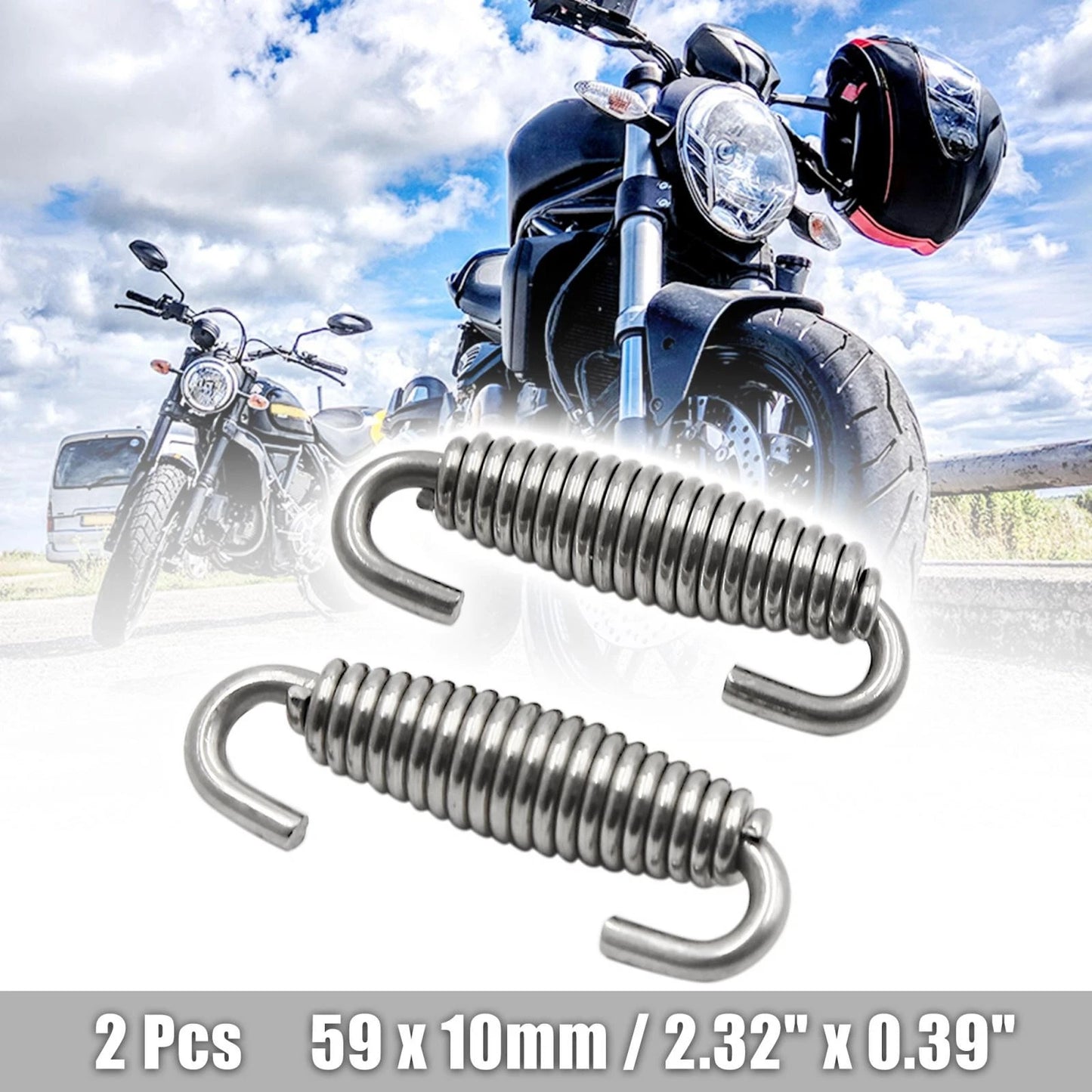 2 x Stainless Steel Silver Tone Swivel Exhaust Pipe Springs for Motorcycle