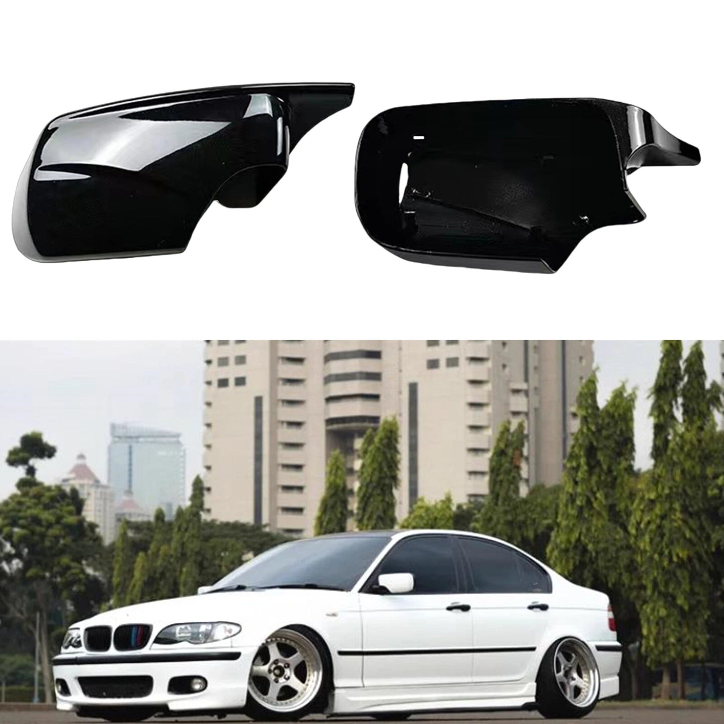 Rear Side Mirror Cover Caps for BMW 3 Series E46 (1998-2005) Gloss Black
