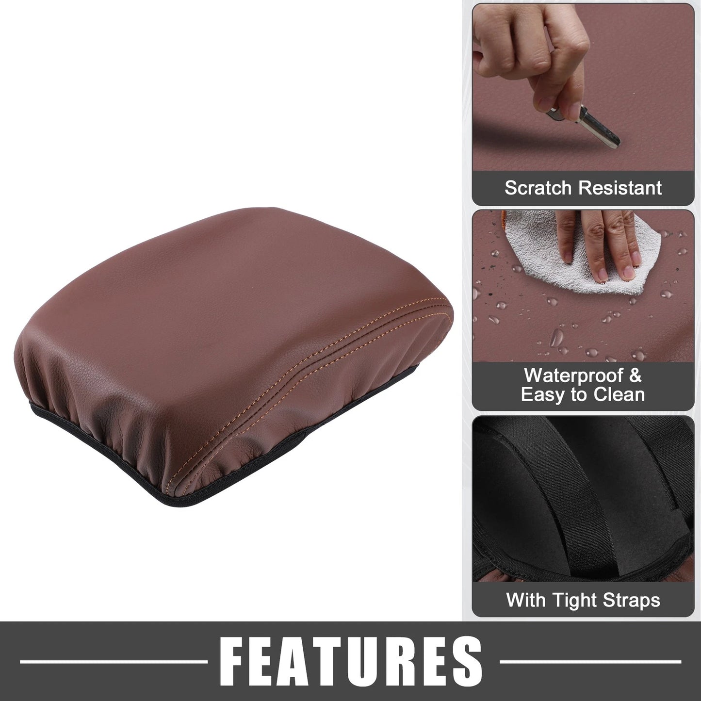 Center Console Pad Waterproof Armrest Box Cover for Toyota Tacoma Brown