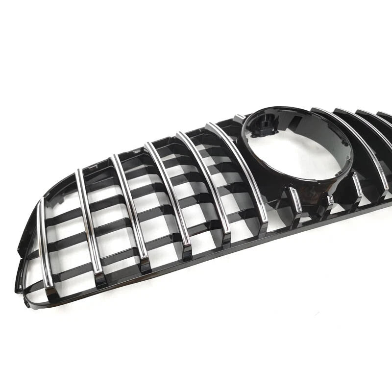 Silver+Black Front Mesh Grille for Benz GLC W253 X253 16-19 W/ Camera Hole