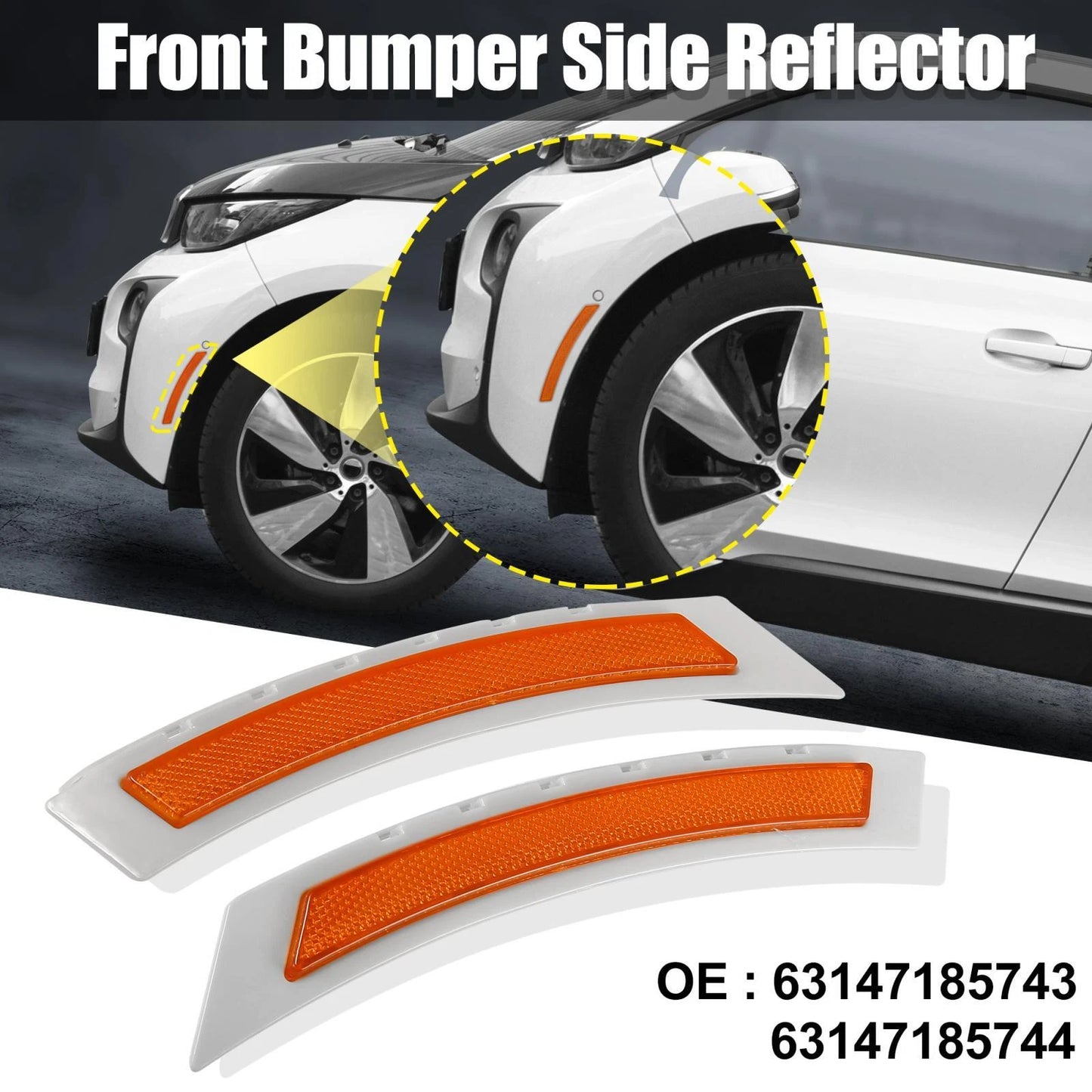 Front Bumper Reflector for BMW 5 Series (2011-2017) - 2 x Yellow Lights