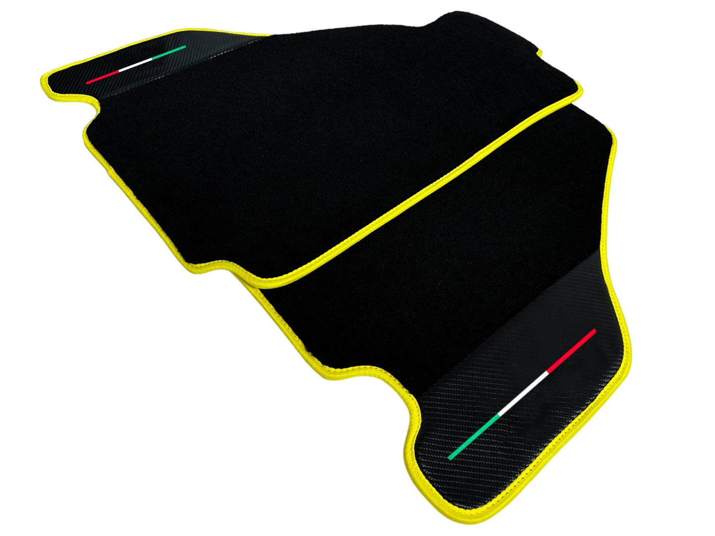 AutoWin Black Floor Mats for Ferrari F430 (2004-2009) - Carbon Fiber, Yellow Trim