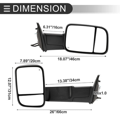 Tow Mirrors for Dodge Ram 1500 with Turn Signal Light Black 2 x (2009-2018)