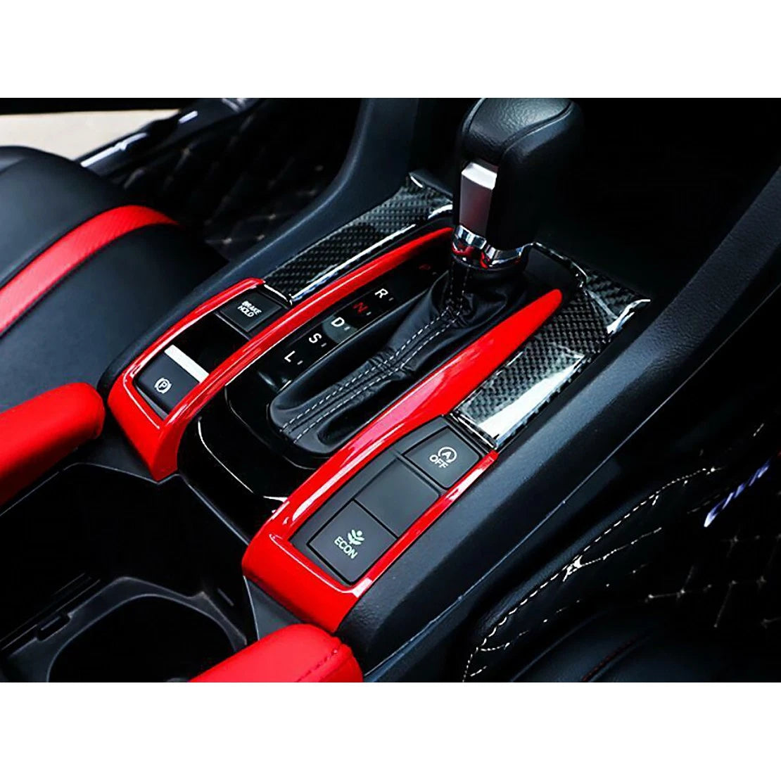 2 x Red ABS Control Panel Shifter Frame Bezel for Honda Civic (2016-2018)