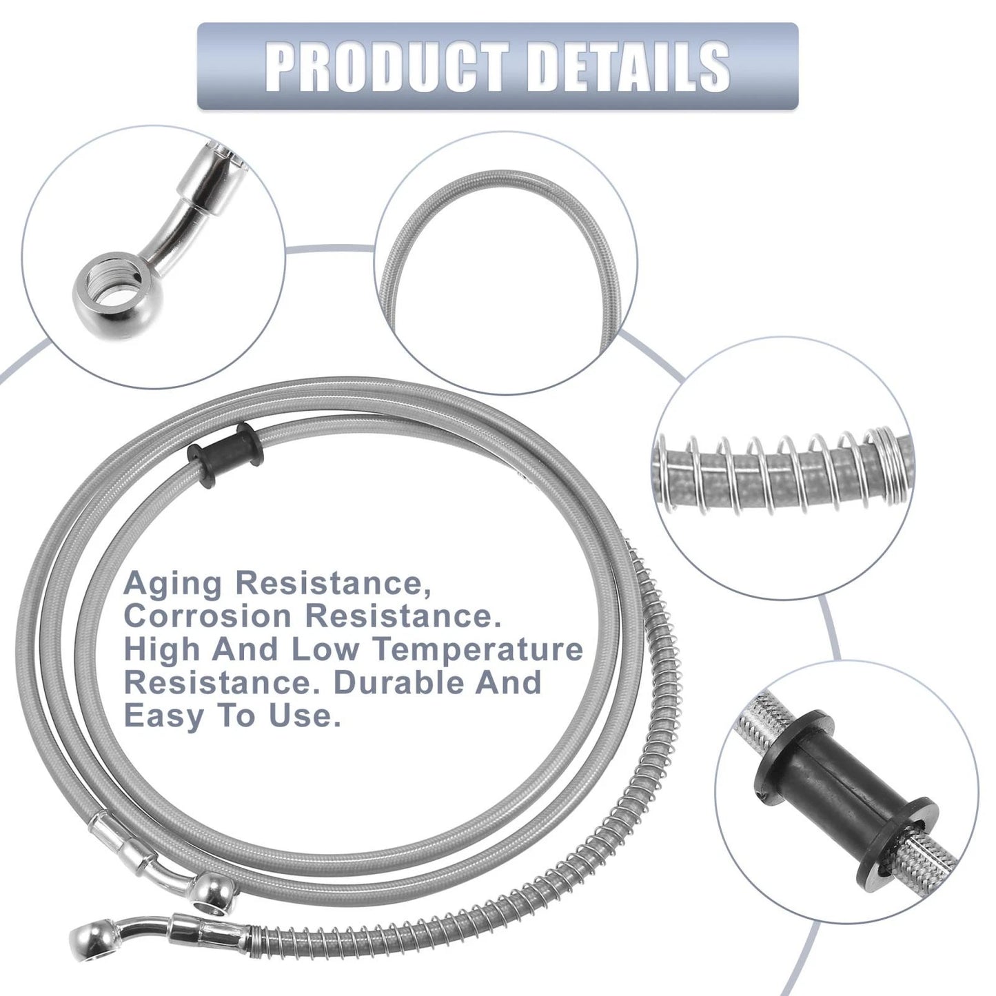 74.8" 10mm Motorcycle Hydraulic Brake Line Oil Hose Stainless Steel Silver Tone