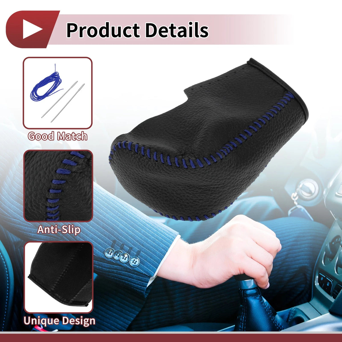 Gear Shift Knob Cover for BMW 3 Series E90 Black Blue Faux Leather (2004-2012)