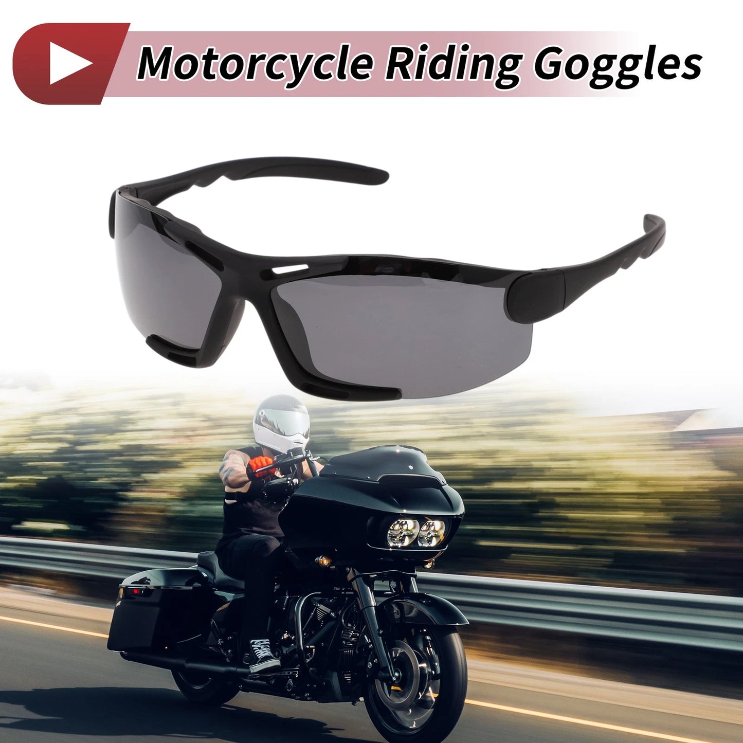 Motorcycle Riding Goggles Grey Lens Black Frame Cycling Sunglasses