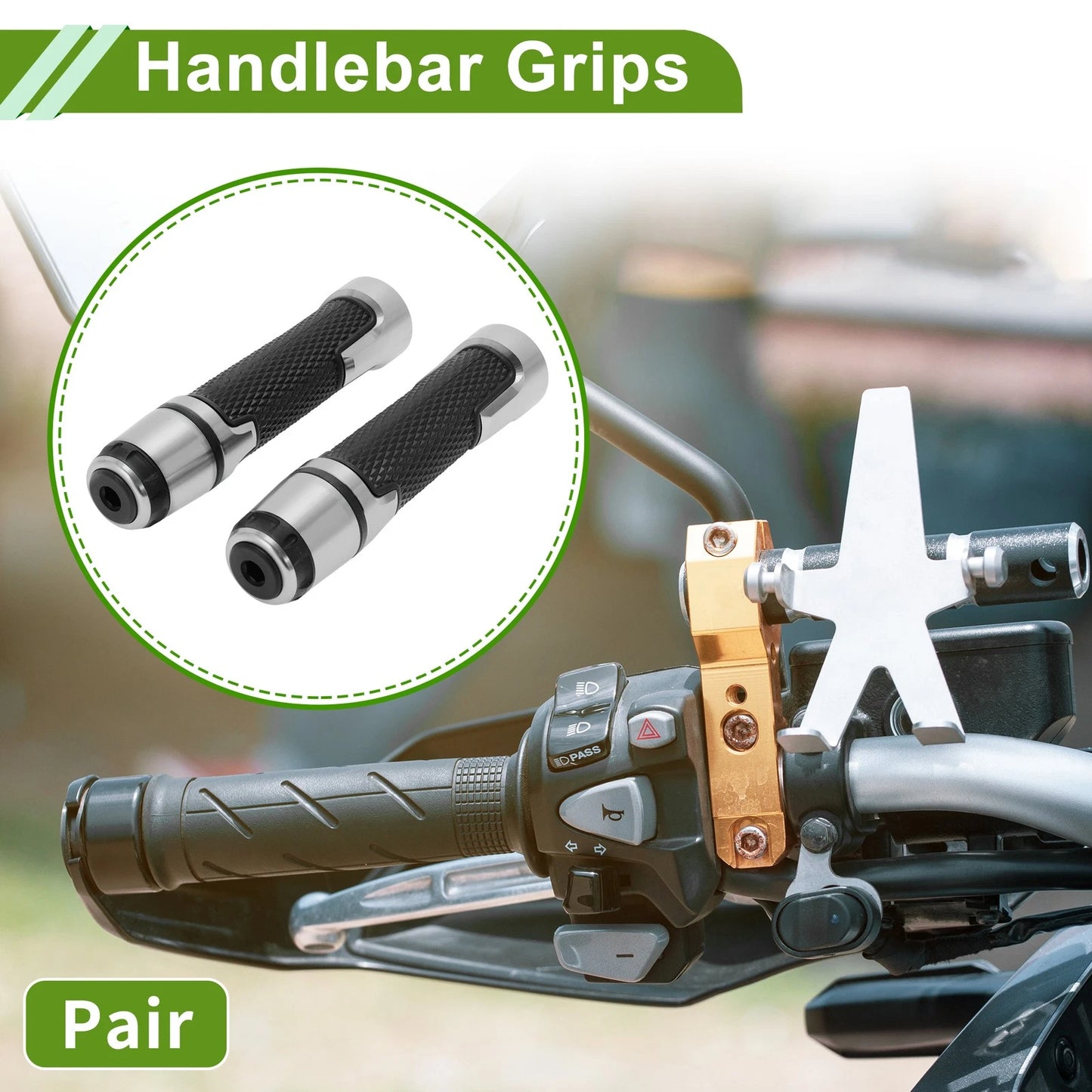 7/8" / 22mm / Hand Grips Rubber Silver Tone Rhombus for Motorcycle