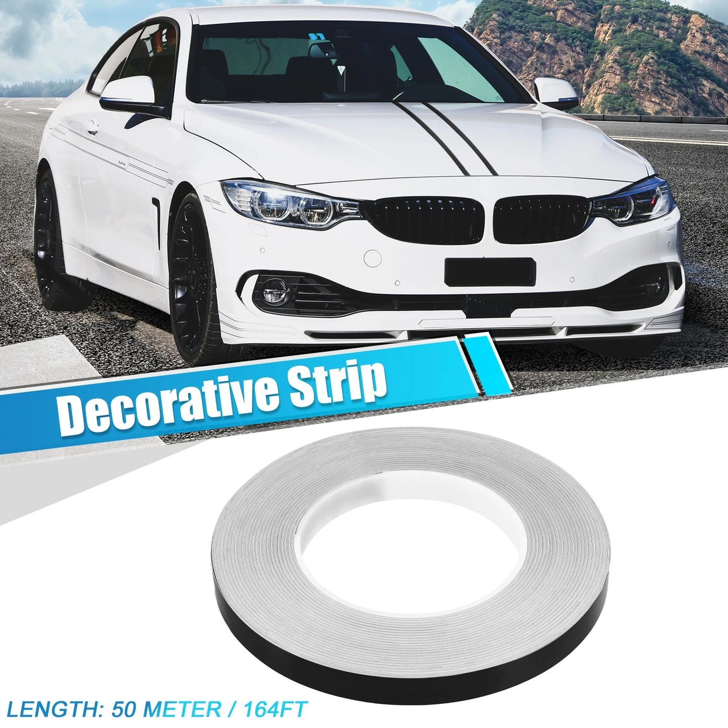 0.5" Width 164ft Length Decorative Strips Waterproof Black for Car Motorcycle