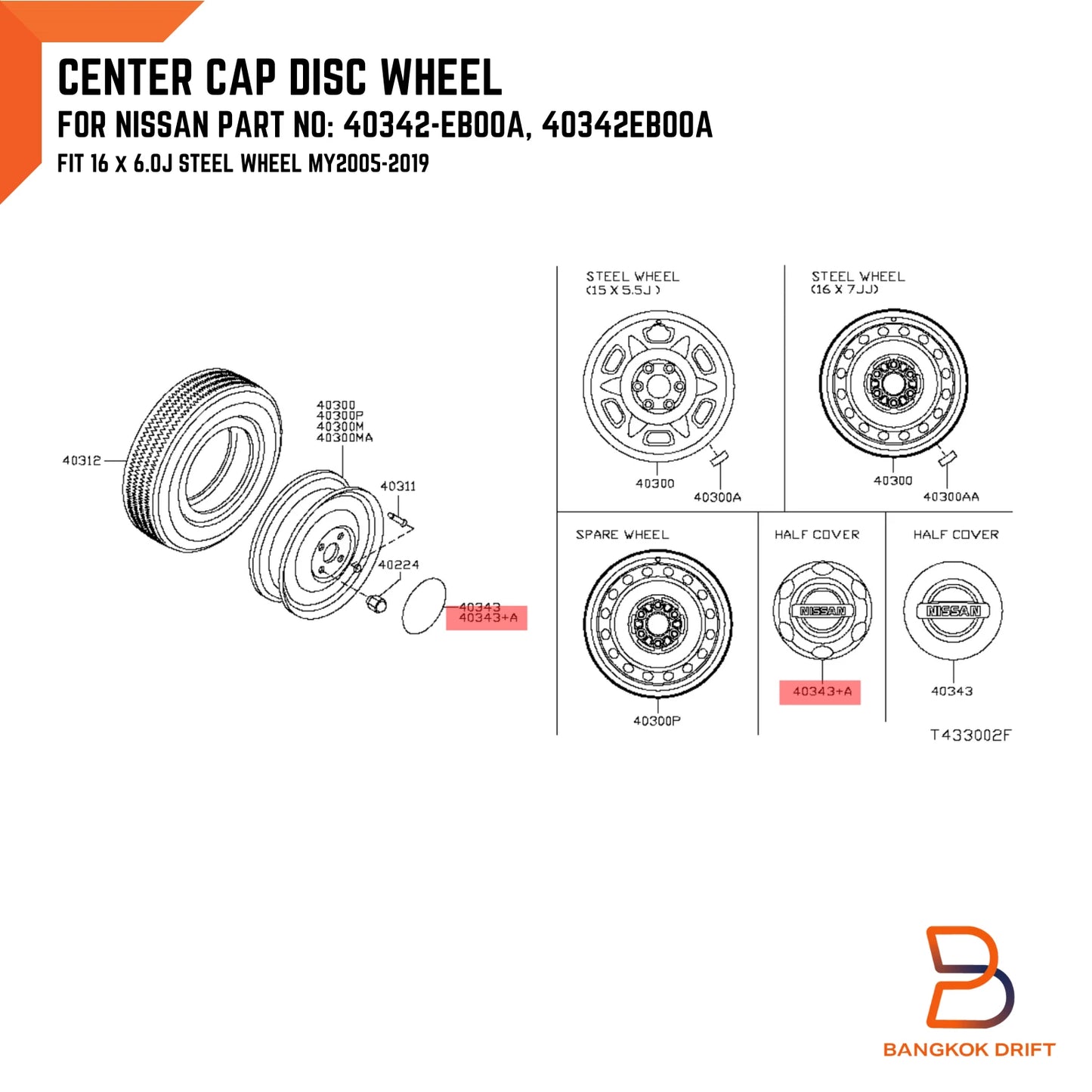 Nissan Wheel Centre Cap Cover for Navara D40 D23 NP300 Steel Rim (05-20)