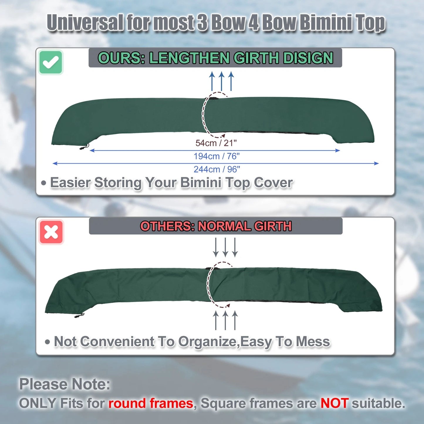 Boat Bimini Top Boot Cover with Light Hole Green 91-96 W