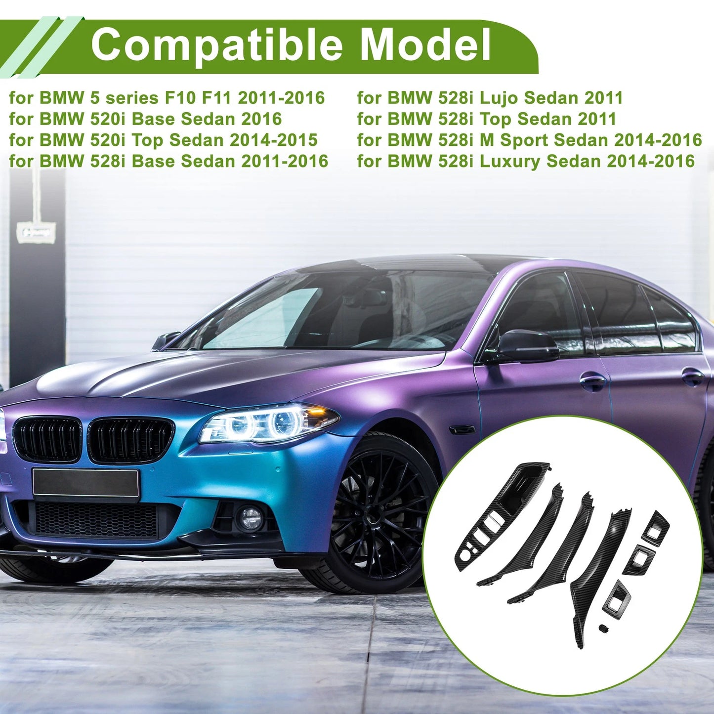 Door Panel Handle Pull Trim Cover for BMW 5 Series (2011-2016) Carbon Fiber