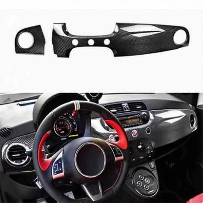 2pc Dry Gloss Carbon Fiber Dashboard Panel Cover Trim Kit for Fiat 500 2016-2023
