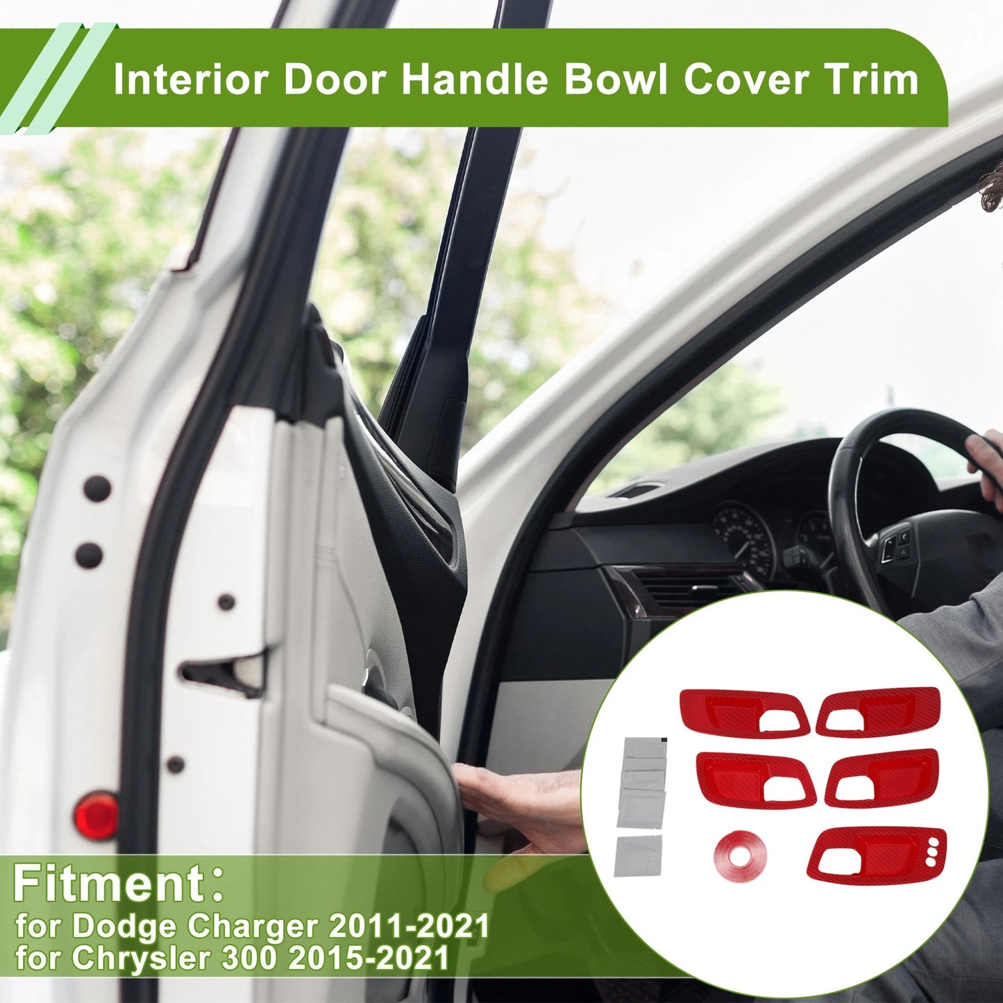 Interior Door Handle Bowl Cover Trim ABS 5Pcs for Dodge Charger (2011 - 2021)
