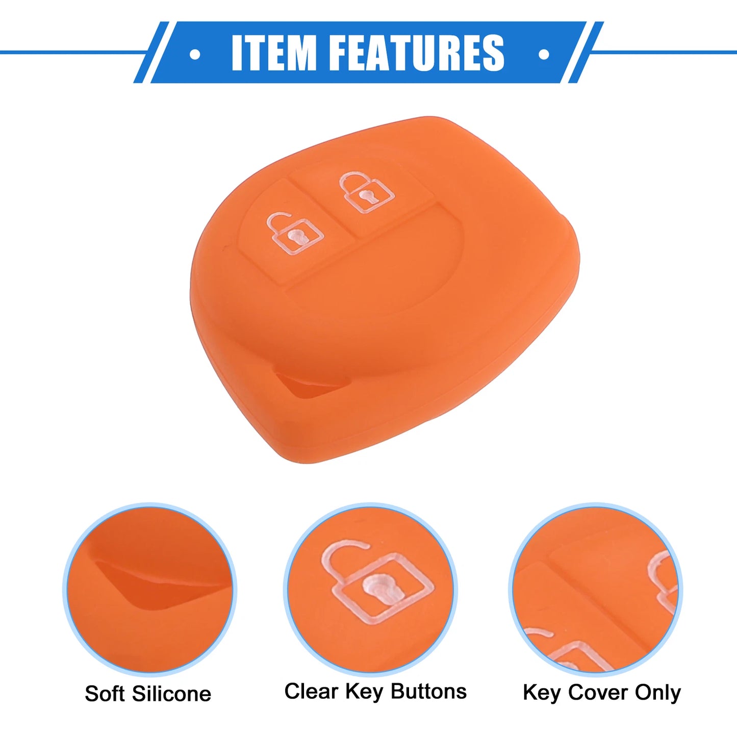 Car Remote Key Fob Case Protectors for Suzuki 2 Button Silicone Orange