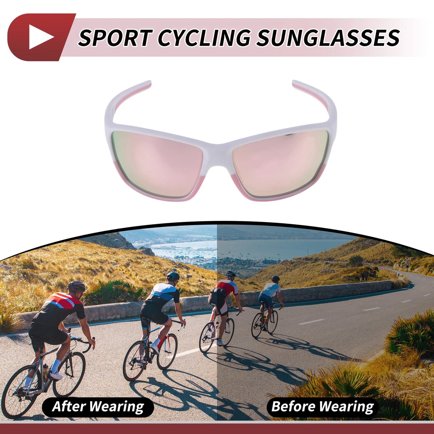 Motorcycle Riding Goggles Pink Lens White Frame Triacetyl Cellulose UV400