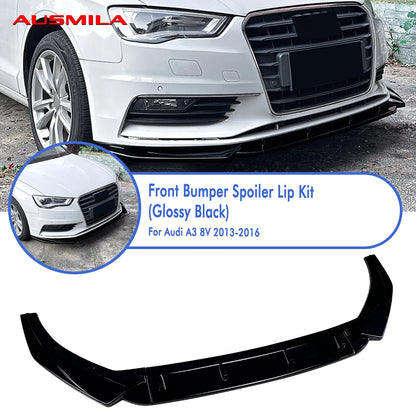 Gloss Black Front Bumper Spoiler Lip for Audi A3 8V (2013-2016)