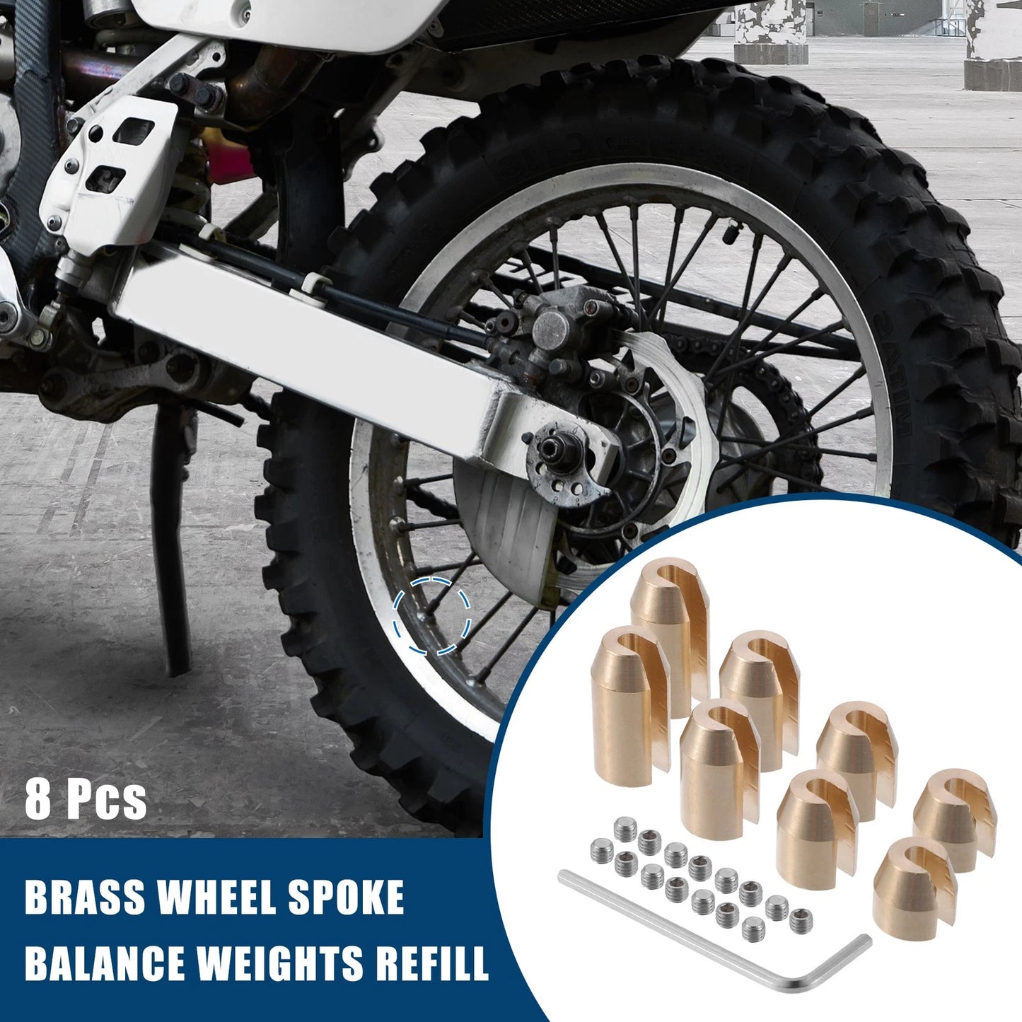 8pcs/Set Brass Wheel Spoke Balance Weights Refill with Wrench for Motorcycle