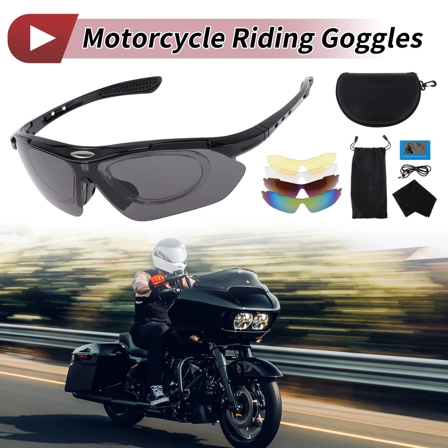Motorcycle Riding Goggles Dark Gray Lens Black Frame Cycling Sunglasses