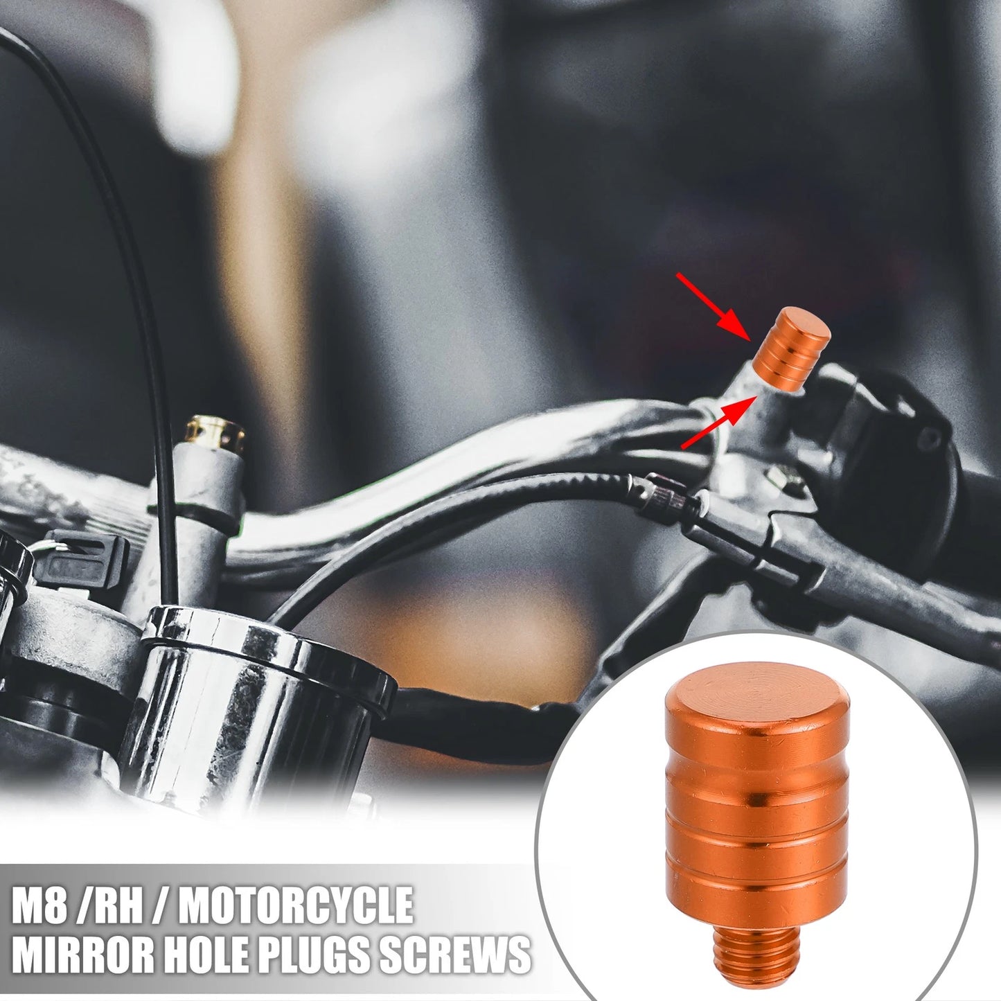2 x M8x1.29 Right Mirror Plugs Screws Aluminum Alloy Orange for Motorcycle