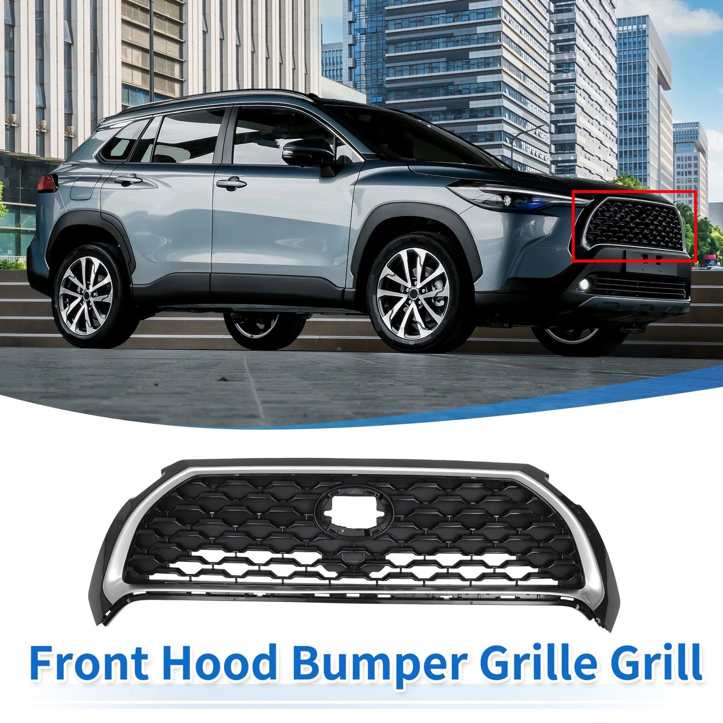 Front Upper Hood Bumper Grille Grill for Toyota Corolla Cross Black (2022–2023)