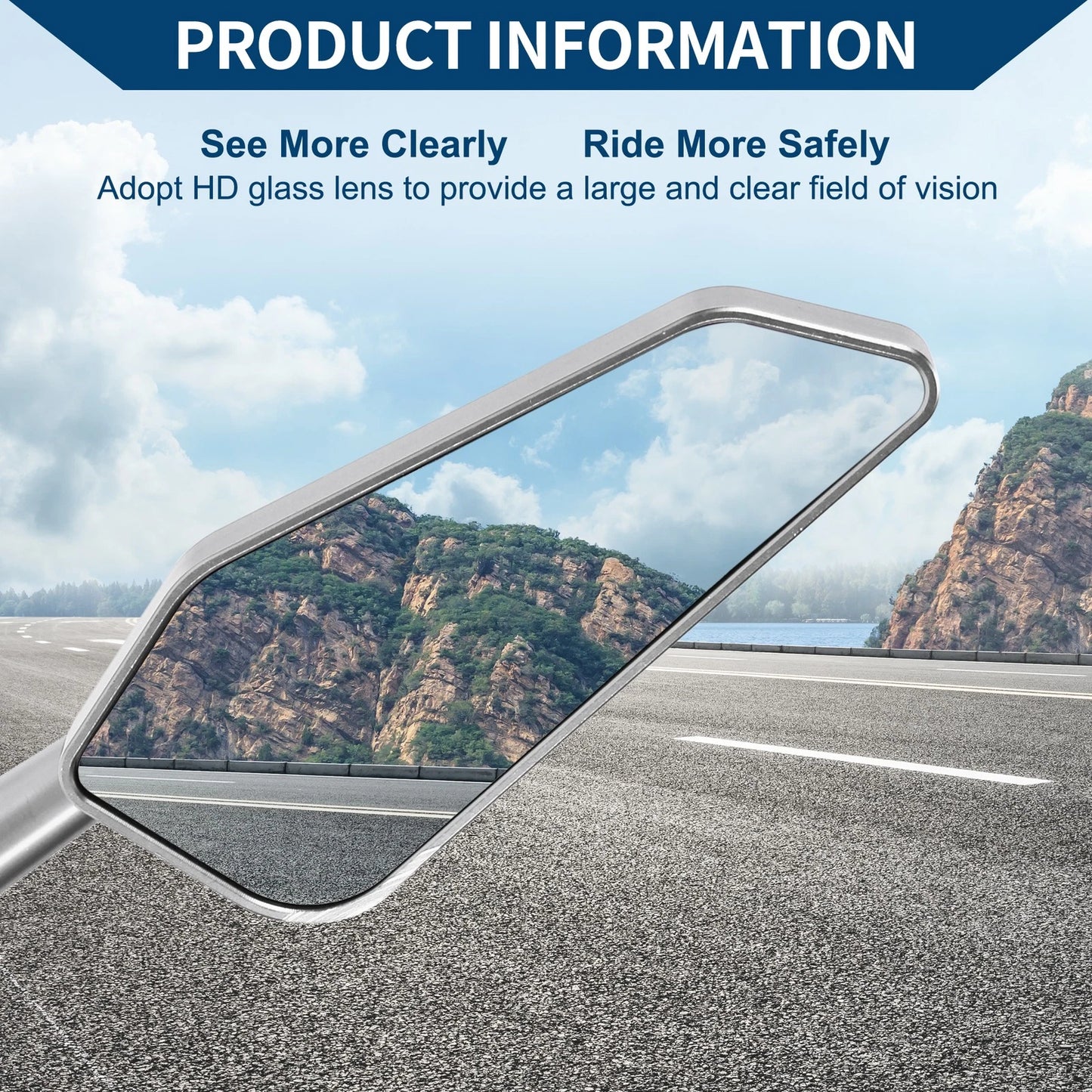 M8/M10 Rear View Mirrors, Silver Tone, 1 Set for Motorcycle