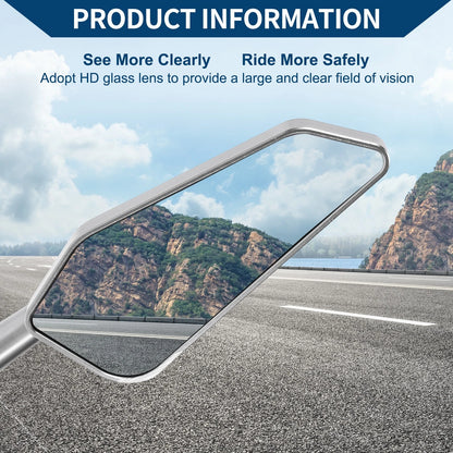M8/M10 Rear View Mirrors, Silver Tone, 1 Set for Motorcycle