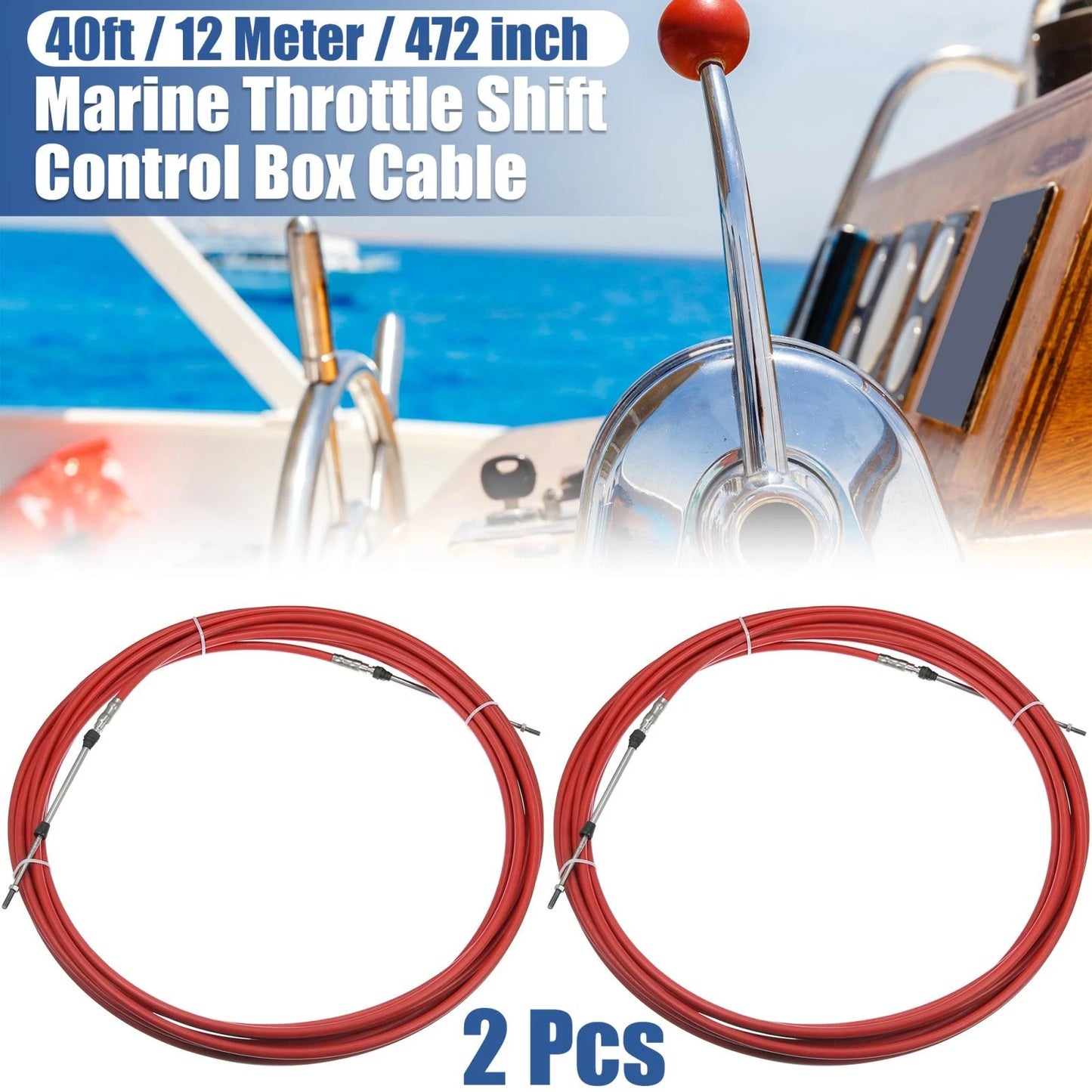 2 x 40ft 472 Inch Marine Type Shift Remote Control Box Cable for Yamaha Red