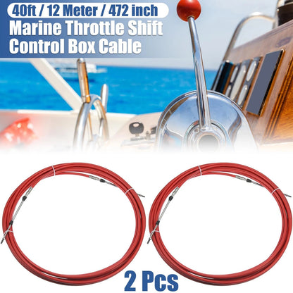 2 x 40ft 472 Inch Marine Type Shift Remote Control Box Cable for Yamaha Red