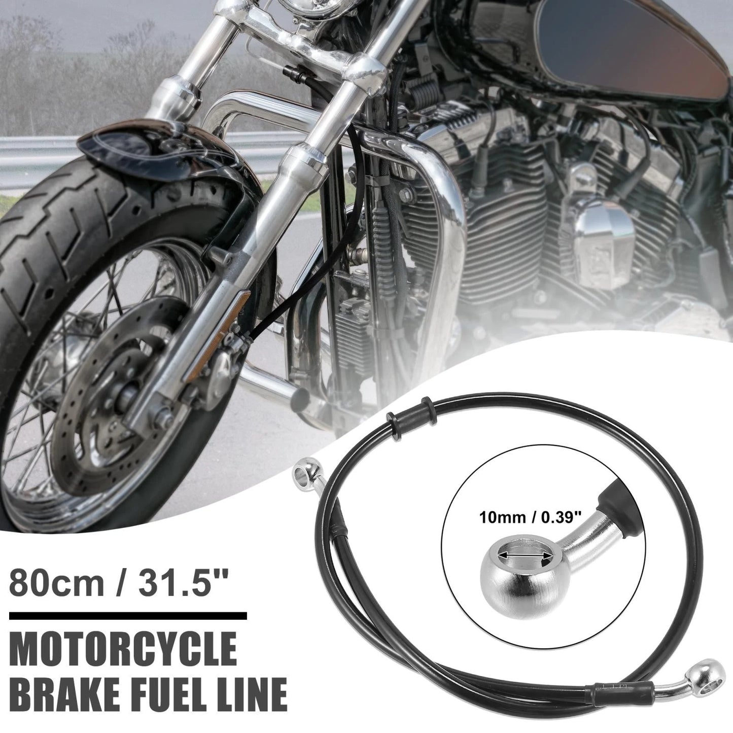 Hoses / 80cm 31.5"10mm Braided Brake Clutch Oil Line Pipe Black for Motorcycle ATV