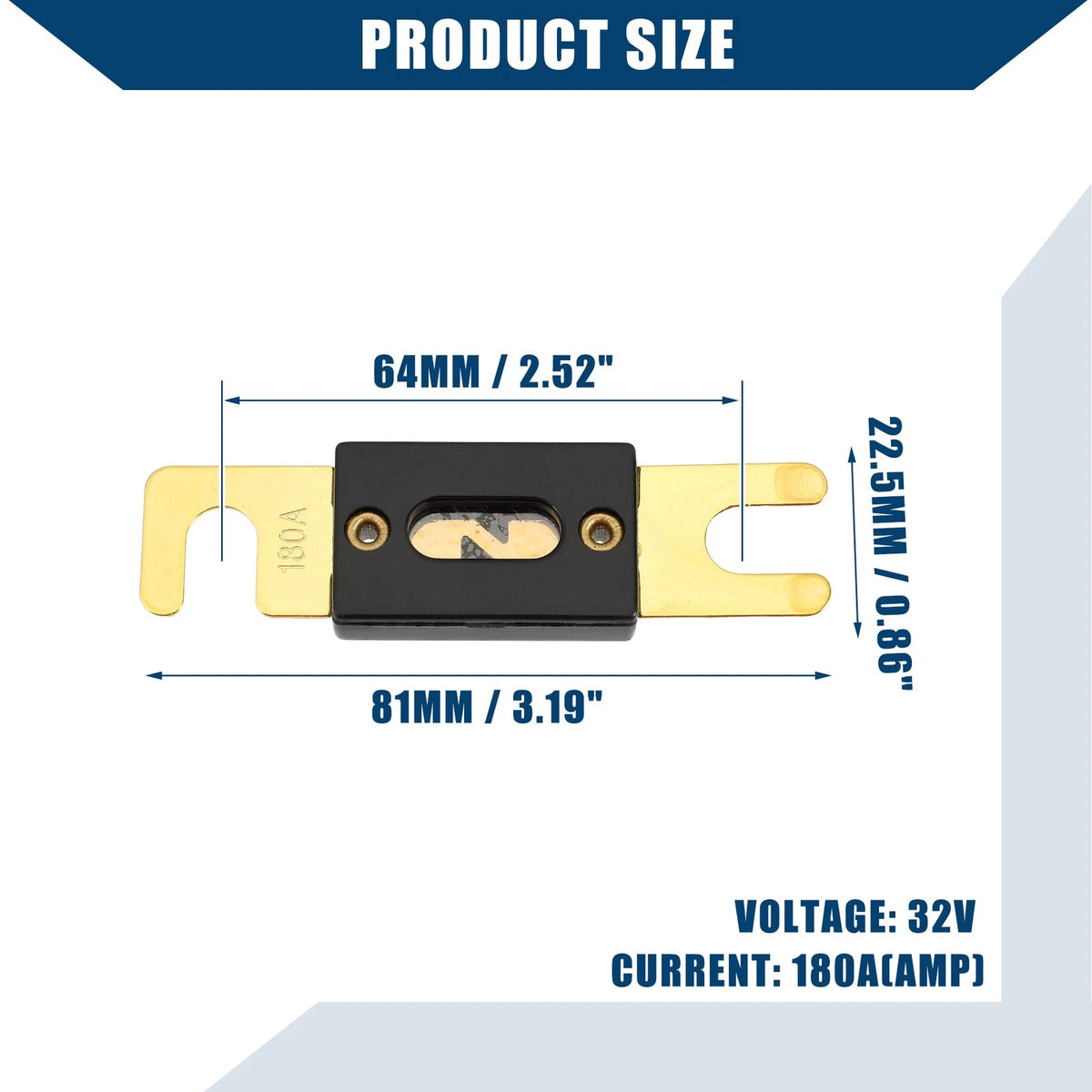 Mini ANL 180A Fuses for Car, Motorcycle, Boat - Gold Tone, Black