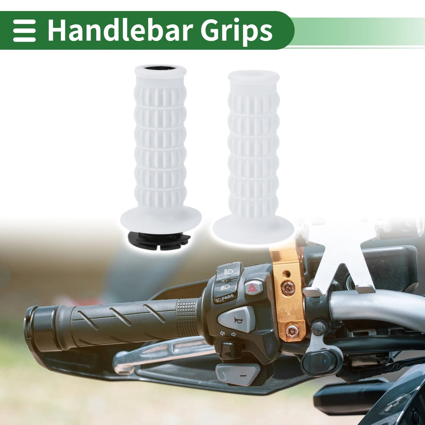 7/8" 22mm Hand Grips Cover Kit End Grips TPU White for Motorcycle