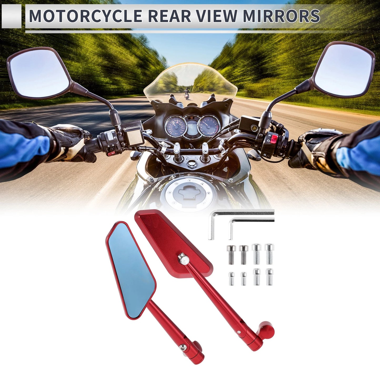 Rear View Mirrors for M8/M10 Motorcycle Prismatic Shape Red Aluminum Alloy