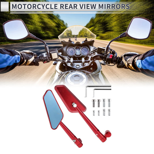 Rear View Mirrors for M8/M10 Motorcycle Prismatic Shape Red Aluminum Alloy